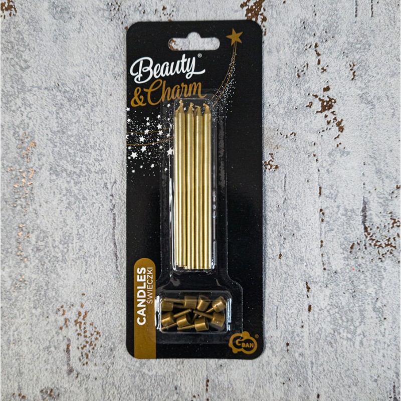 Świeczki metaliczne, złote 6 szt.